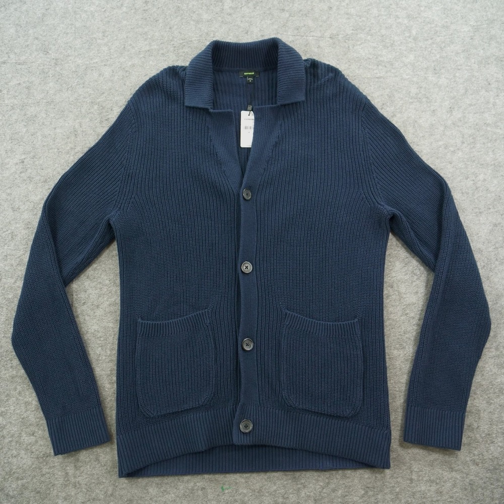 Express Cardigan Sweater Mens Medium Blue Knit Button Pockets New